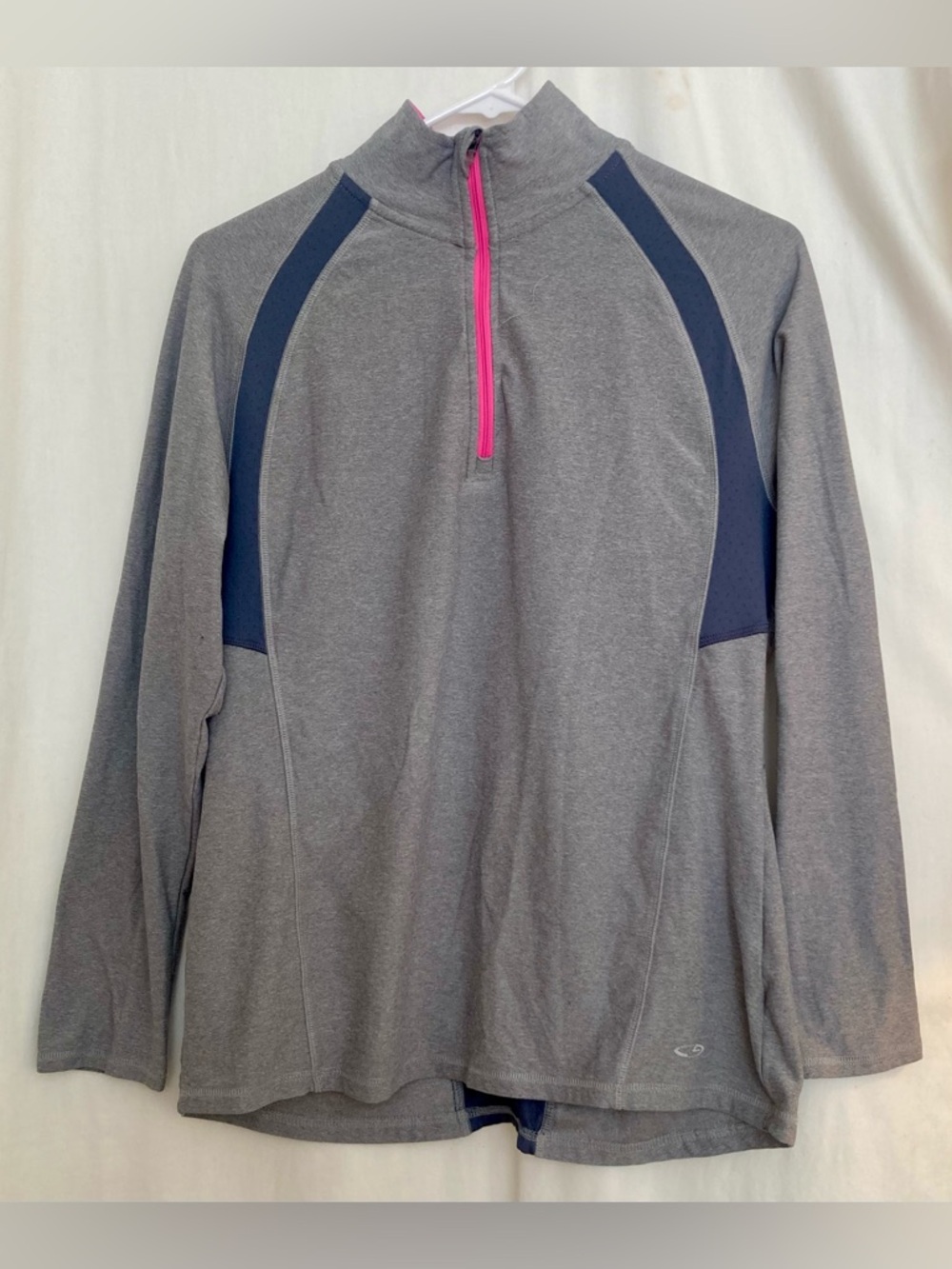 Champion Gray w/ Black & Pink Trim Qtr Zip Pullover Activewear Top Size M